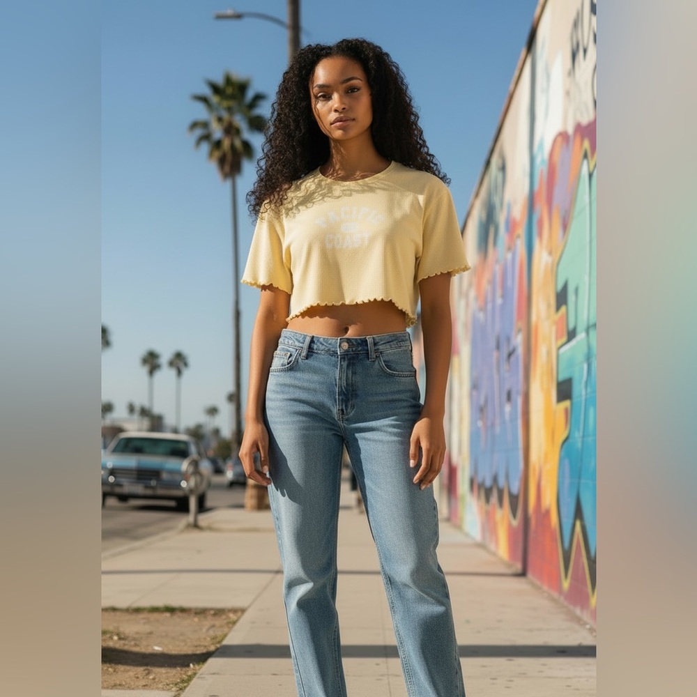 American Eagle Yellow Waffle Knit Crop